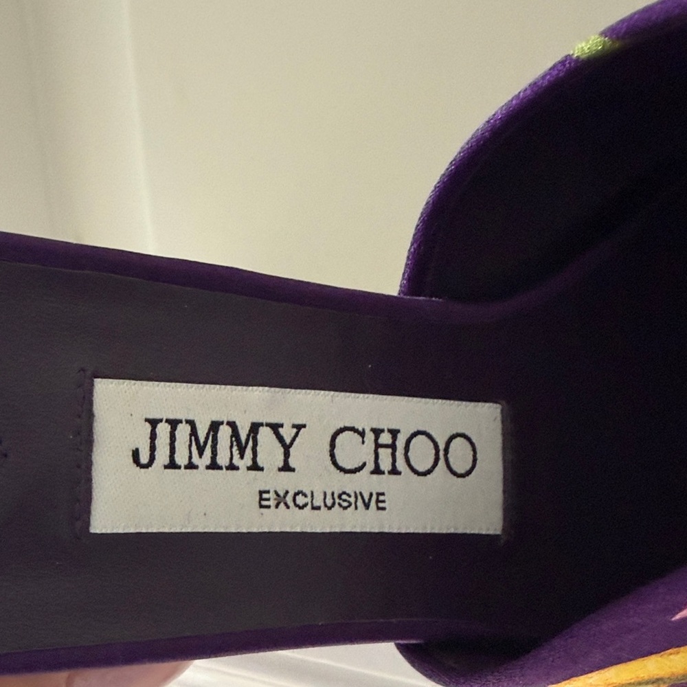 Jimmy Choo Purple Floral Bow Slide Sandals with Yellow & Pink Accents - Picture 3 of 9
